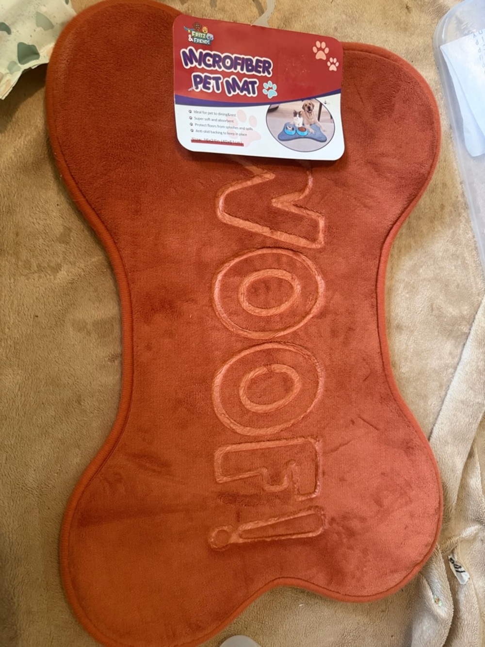 Microfiber Pet Mat - Rust Orange Bone Shape